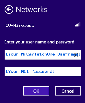 Sample image of the user name and password dialog