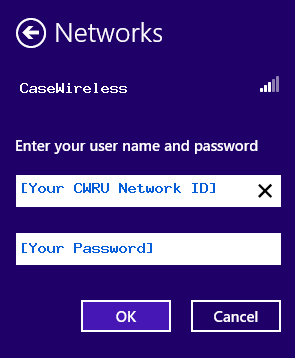 Sample image of the user name and password dialog
