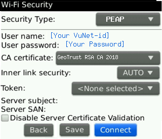 Sample image of the wifi settings screen