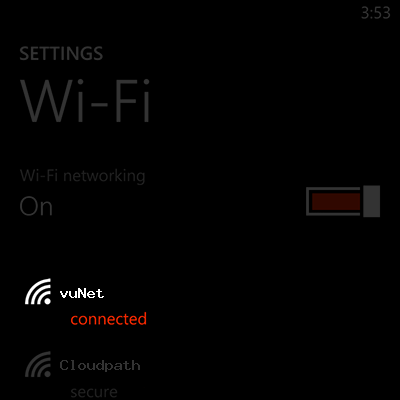 Sample image showing a successful connection to the wifi network
